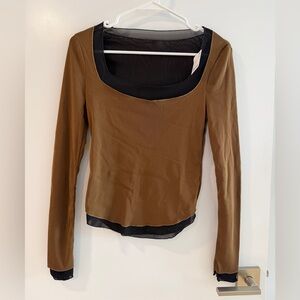 Free People Brown and Black Long Sleeve Top